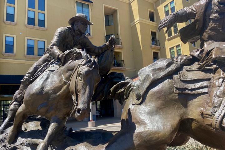 a horse statue in front of a building